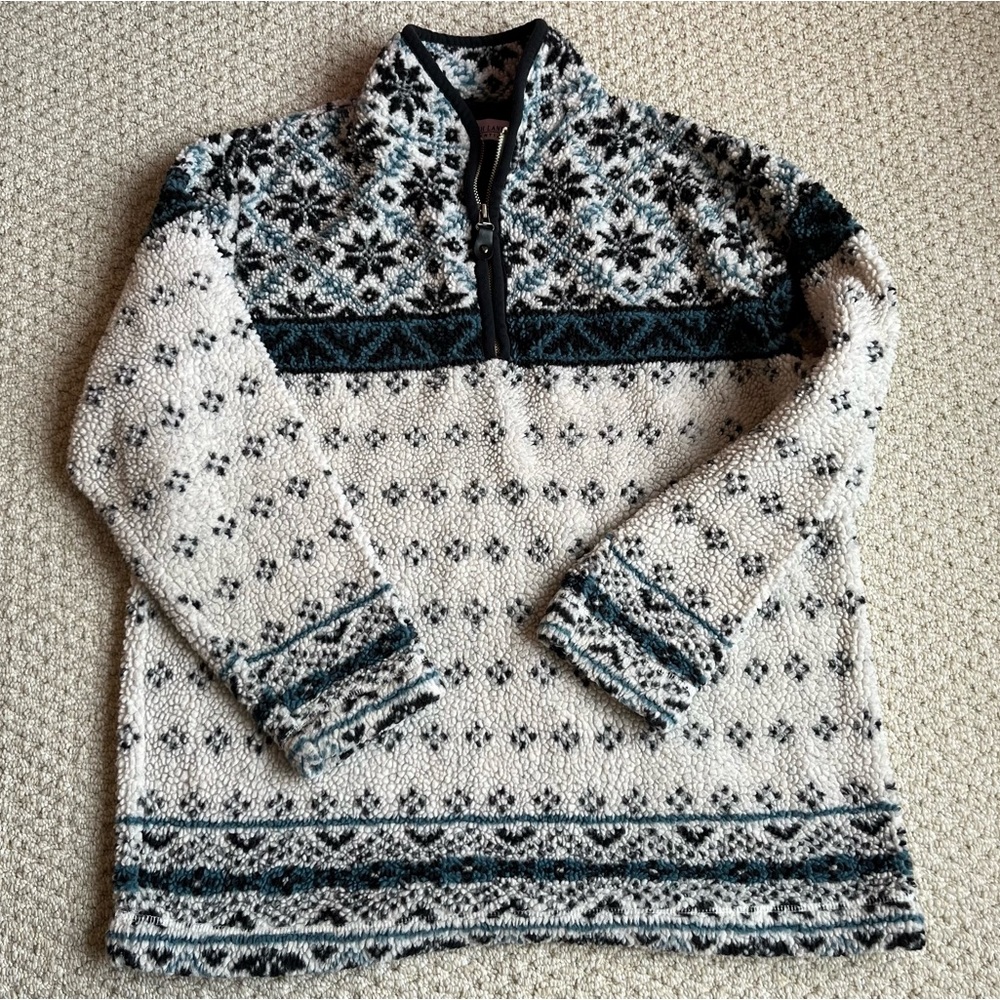 Vintage Marsh Landing Quarter Zip Winter Snowflake Sherpa Sweater